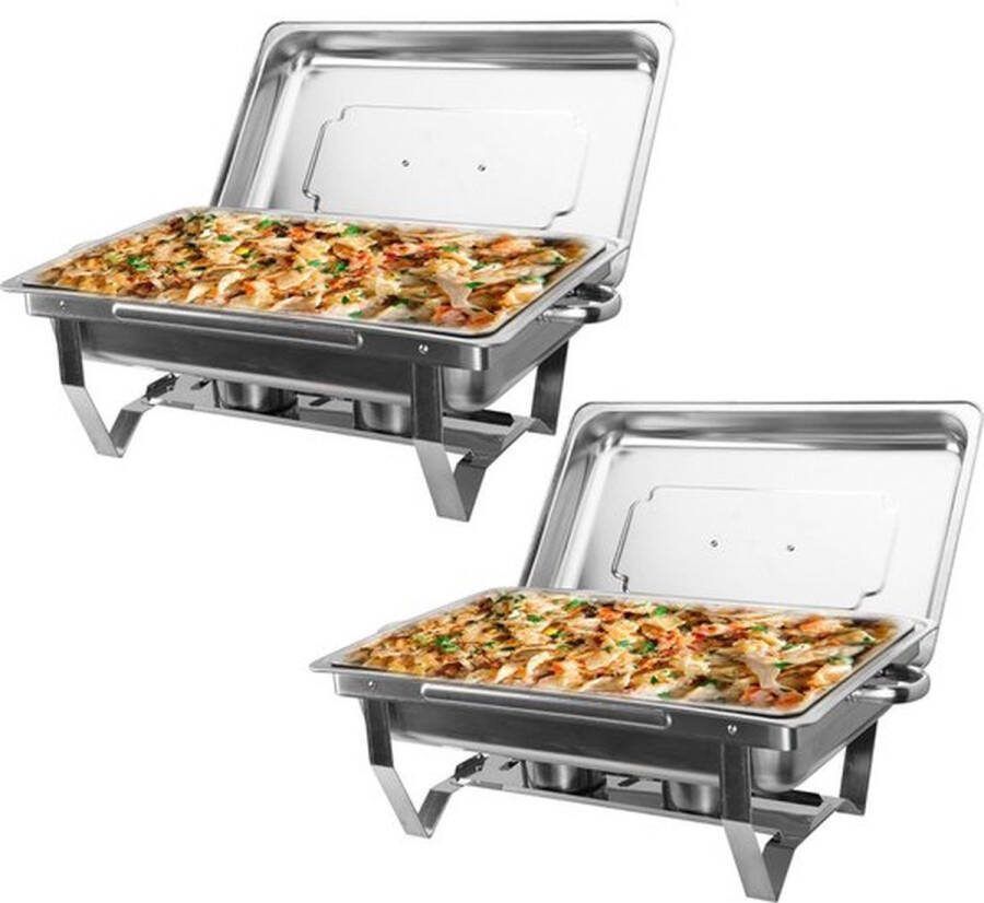 Vevor AM s Chafing dish Buffetschaal Set van 2 schalen 8 L inhoud Roestvrij staal Catering Warmhoudschaal