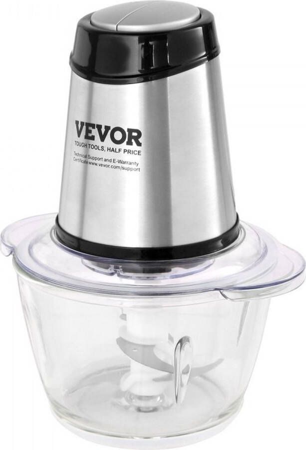Vevor Bolmans Elektrische Foodprocessor Keukenmachine Vleesmolen Keukenrobot Gehaktmolen Multifunctioneel 1200ml 3000tpm + 4000tpm 400W Voor Groente Vlees etc Incl. Glazenkom Mes en Schraper