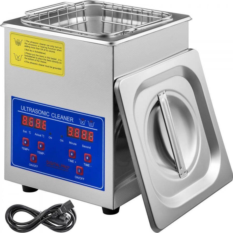 Vevor Comfort Living Ultrasone reiniger Machine Roestvrij staal Ultrasone reinigingsmachine Digitale verwarming Timer Sieradenreiniging voor commercieel persoonlijk thuisgebruik (2L)