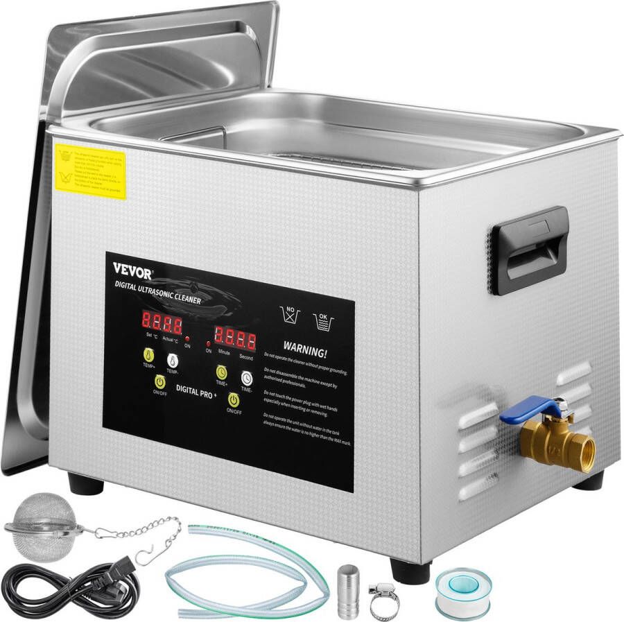 Vevor Digitale Ultrasone Reiniger Roestvrij Staal Met Het Geleide Scherm 15L- 35.5*32.5*27.5cm Voor Laboratoria Voedsel Biologie Medische En LandbouwindustrieëN Of Het Dagelijkse Schoonmaken Zilver