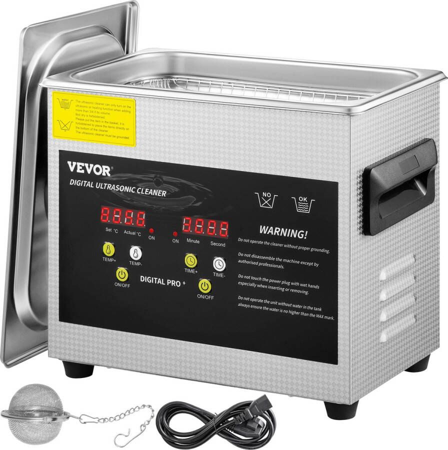 Vevor Digitale Ultrasone Reiniger Roestvrij Staal Met Het Geleide Scherm 3L 26.5*16.5*22.5cm Voor Laboratoria Voedsel Biologie Medische En LandbouwindustrieëN Of Het Dagelijkse Schoonmaken Zilver