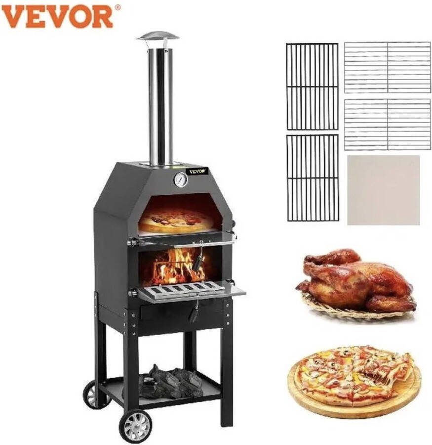 Vevor Draagbare Pizza Oven Pizza Oven Met Wielen RVS 2 Lagen Zomer