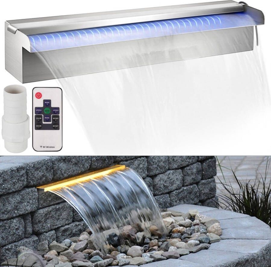 Vevor™ Fontein Waterval Vijver Fontein 11 x 45 x 8 CM Met LED-Licht Incl. Afstandsbediening Chloor & Zoutwaterbestendig