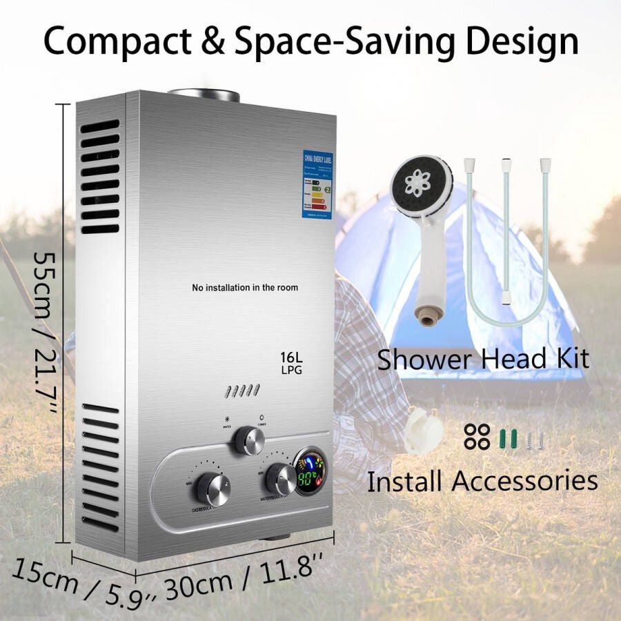 Vevor FortuneCommerce LPG Warmteboiler 16Liter Boiler Camping Douche Buitendouche Tuindouche