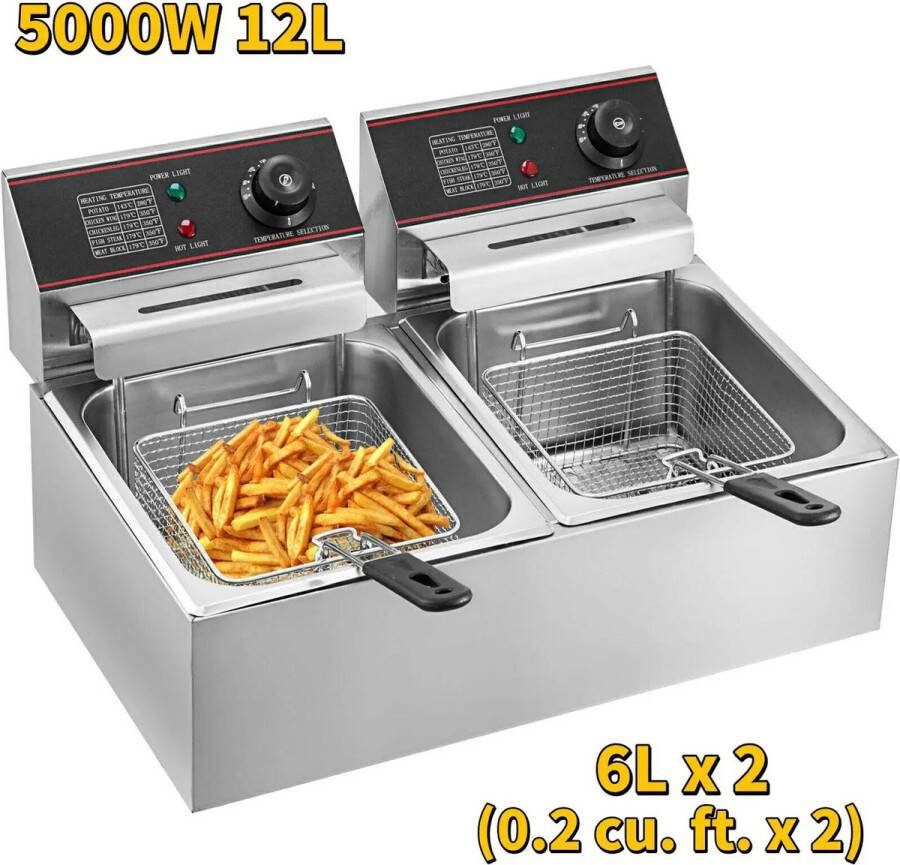 Vevor Friteuse 12 Liter Friteuse Frituurpannen Frituurpan dubbel Elektrisch 5000W 220V Roestvrij Staal 2 x 6 Liter