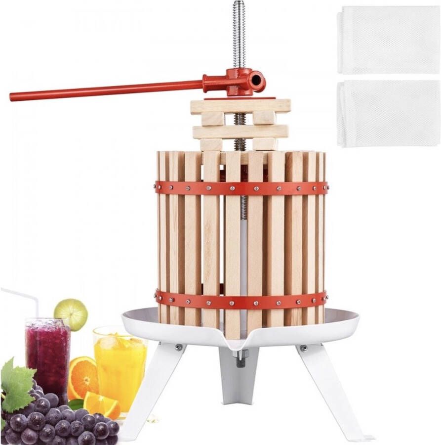 Vevor Fruitpers 6L Juicer Handmatige Fruit machine Massief Houten Mand Keuken Apparaten