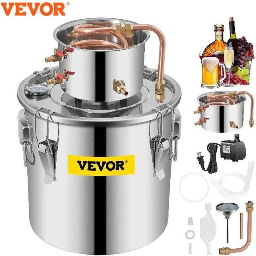 Vevor Go-shipping Destilleerapparaat Destilleerketel Distilleerketel voor Alcohol Destilleerapparaat Etherische Olie Maak zelf Bier Wijn of Sterke Drank Fermentatie set 11 4 Liter