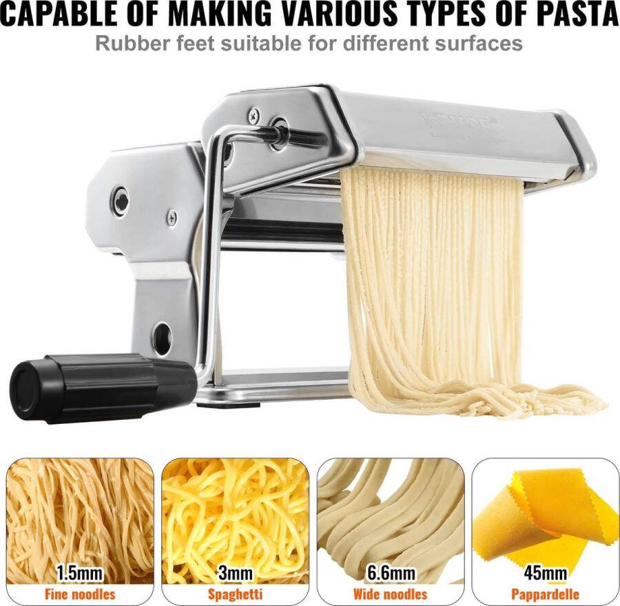 Vevor™ Handmatige pastamakermachine 3 in 1 handgemaakte roestvrijstalen pastamachinesnijder Dubbele snijder Pastamachine voor spaghettilasagne Tagliatelle