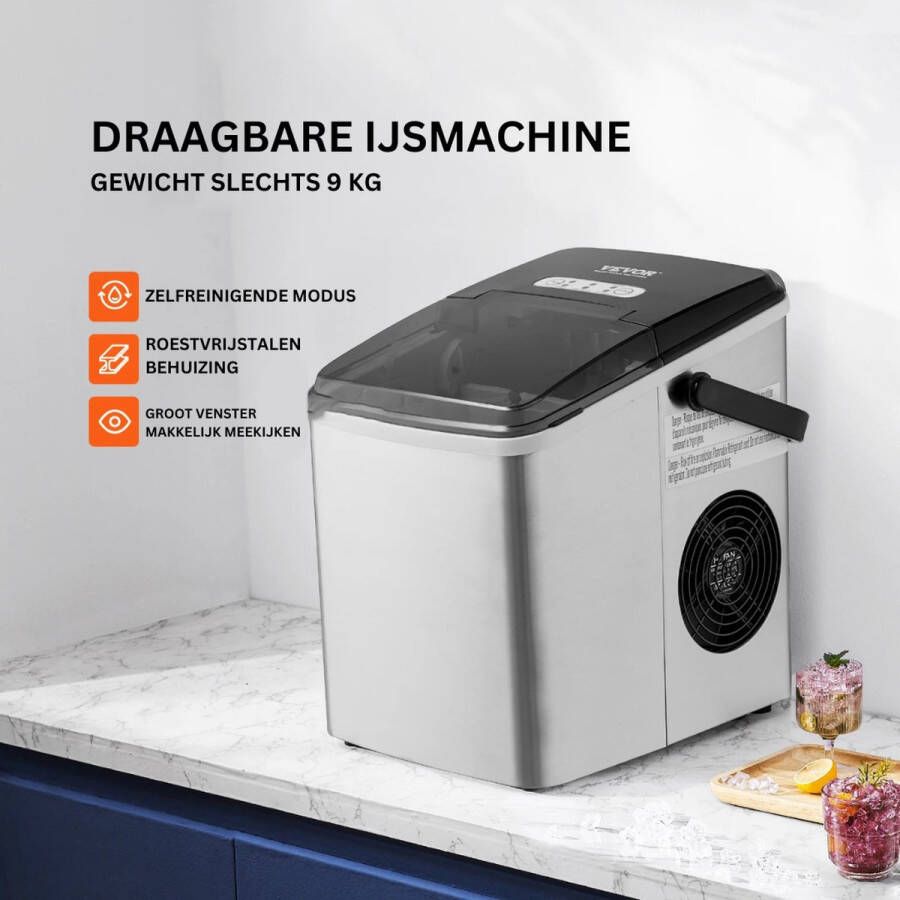 Vevor Ijsblokjesmachine Crushed Ice Aanrecht Ijsmaker Zelfreinigend Draagbaar 2 Maten Kogelijs Met Schep En Handvat
