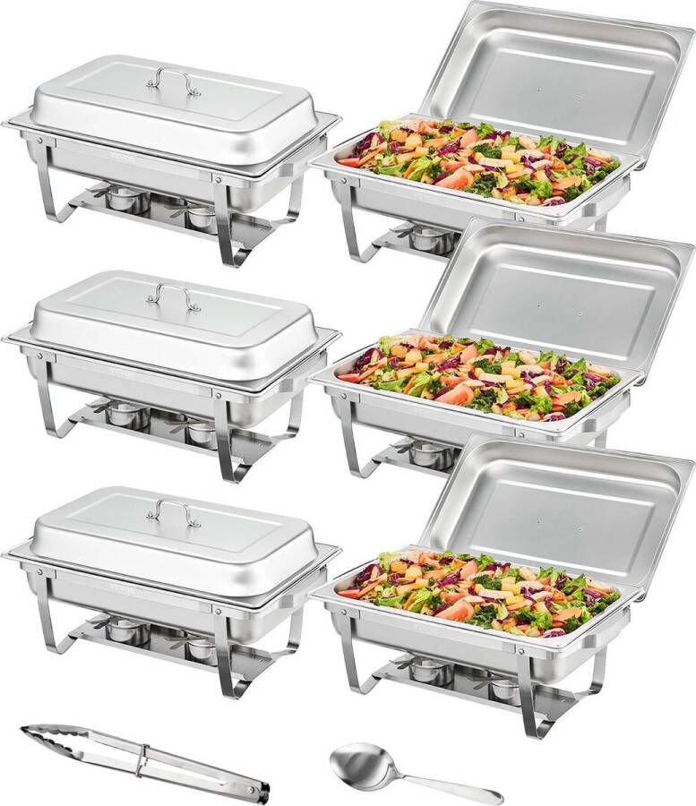 Vevor Jemaison Buffetwarmer set 6x RVS Met brandstofhouders Pollepel en buffettang Buffetschalen