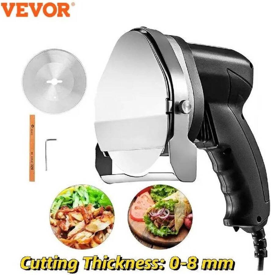 Vevor Kebab Mes Doner Mes Elektrisch Kebab Snijder 0-8mm 80W 2 Messen Zwart Vlees Snijmachine