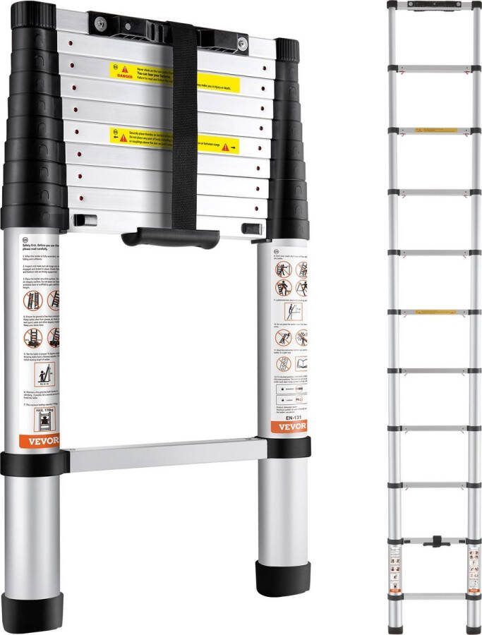 Vevor™ Majesticmania Telescoopladder 320 cm Verlengladder 170 kg Draagvermogen Uitschuifbare Ladder Handig mee te nemen 3 2 meter