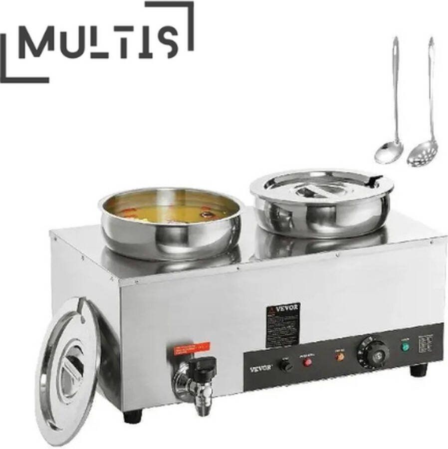 Vevor Multis Buffetwarmer Bain Marie Elektrisch Warmhouder Inclusief Deksel en Afvoerkraan RVS