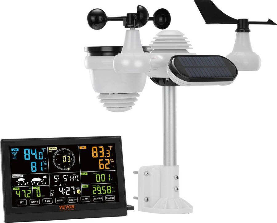 Vevor Nicetymeter 2024 model 7 in 1 Draadloze Weerstation 10 Inch Groot Display Indoor Thermo-Hygrometer Regenmeter Windsnelheid 8 Kanaalsteunen Weerstation binnen en buiten