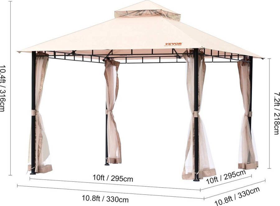 Vevor Opvouwbaar paviljoen Feesttent Partytent 330x330x316cm Beige