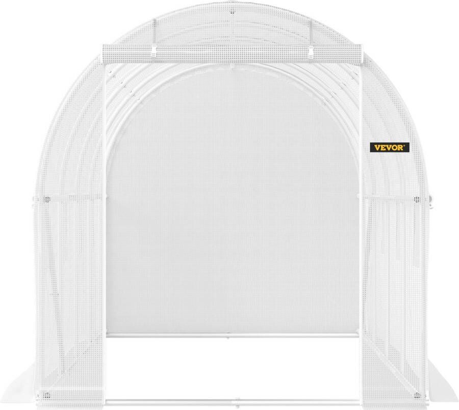Vevor Overspannen Dakkas Foliekas Met 6 Gaasramen 460x210 x 210 cm PE Waterbestendige Hoes UV- Bestendig Tomatenkas Met Stalen Frame Inlooptunnelkas voor Het Kweken van Groentenbloemen Wit
