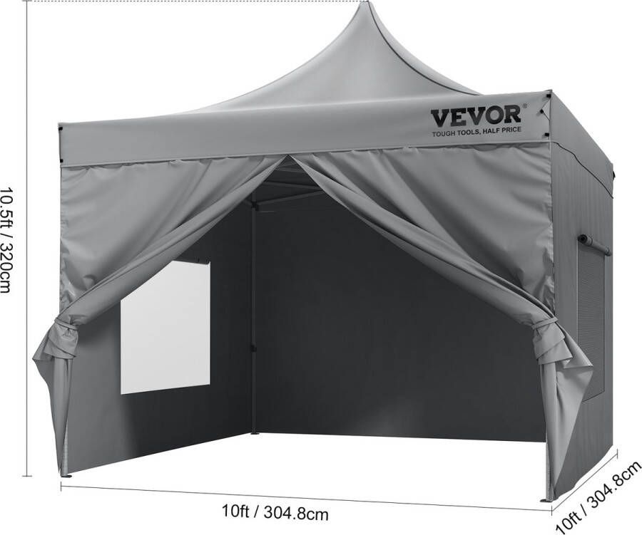 Vevor Partytent waterdicht Paviljoen luifel tent met zijwanden luxe tuintent easy up stevige party tent 3 x 3 m kwalitatief zilvergrijs