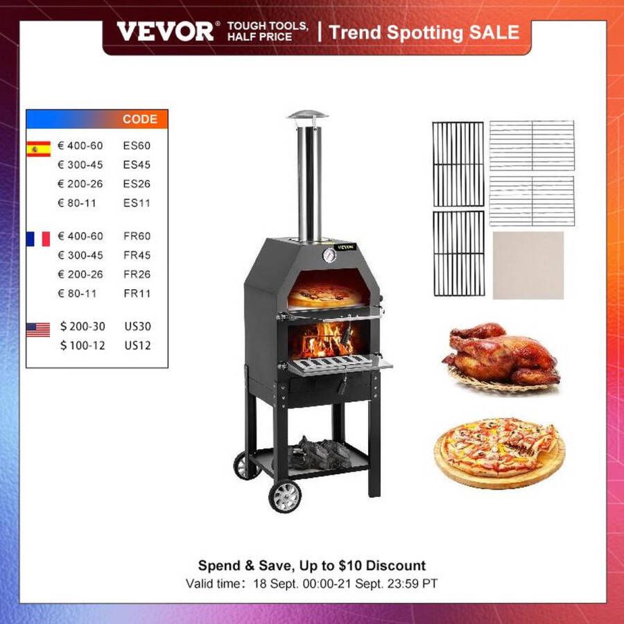 Vevor Pizza Oven Met Wielen Pizza Oven Barbecue Pizza Oven Buiten Pizzaoven Buiten Pizzasteen RVS