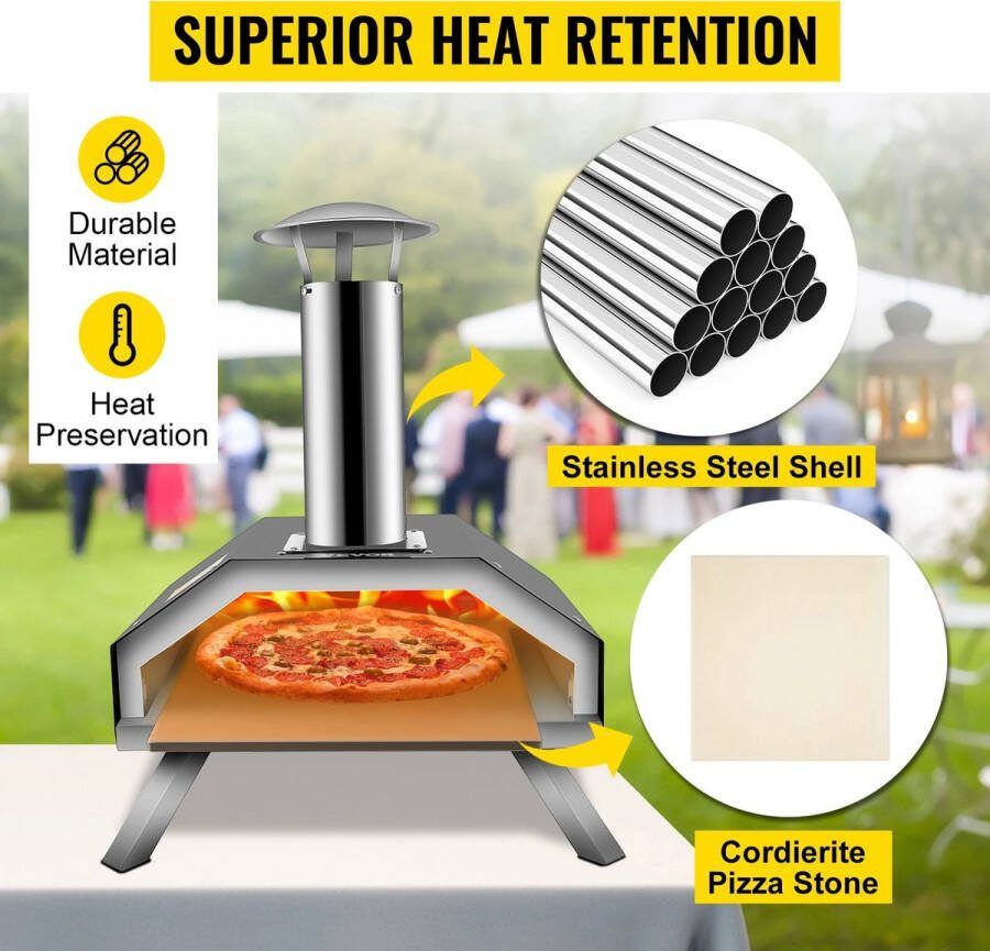 Vevor™ Pizza Oven Professionele Pizza Oven Buitenkeuken Pizza Gourmet Barbecue RVS Tot 600°C met Draagtas