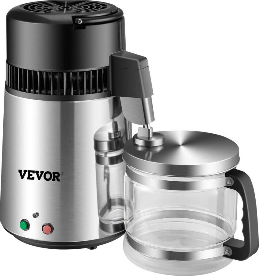 Vevor Plein Destilleerapparaat Waterzuiveringsapparaat Waterkan Inbegrepen Schokbestendige Waterkan 4L Capaciteit Zilver