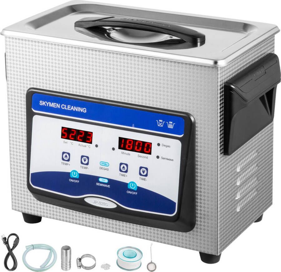 Vevor Professionele RVS Ultrasoon Reiniger 3.2L met Ontgassing en Intelligent Bedieningspaneel Reinigingsapparaat voor het reinigen van sieraden brillen broches kunstgebitten tandenborstels kunstgebitten Zilver