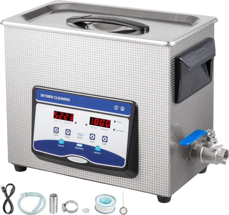 Vevor Professionele RVS Ultrasoon Reiniger 6.5L met Ontgassing en Intelligent Bedieningspaneel Reinigingsapparaat voor het reinigen van sieraden brillen broches kunstgebitten tandenborstels kunstgebitten Zilver