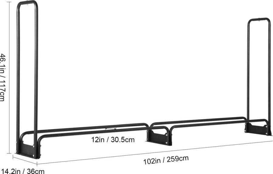 Vevor ShopEighty8 Houtrek Brandhoutrek Haardhoutrek -Metaal 259 x 36 x 117 CM Maat M Frame Gepoedercoat Waterdichte Hoes Laadgewicht 300 KG Zwart