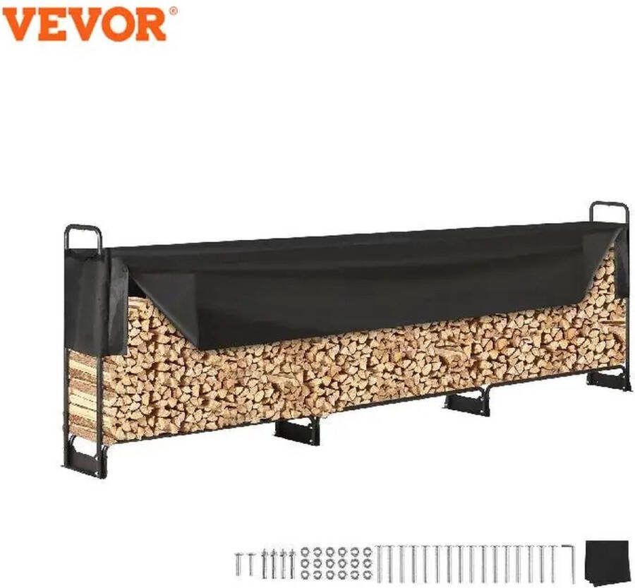 Vevor ShopEighty8 Houtrek Brandhoutrek Haardhoutrek -Metaal 386 x 36 x 117 CM Maat L Frame Gepoedercoat Waterdichte Hoes Laadgewicht 400 KG Zwart
