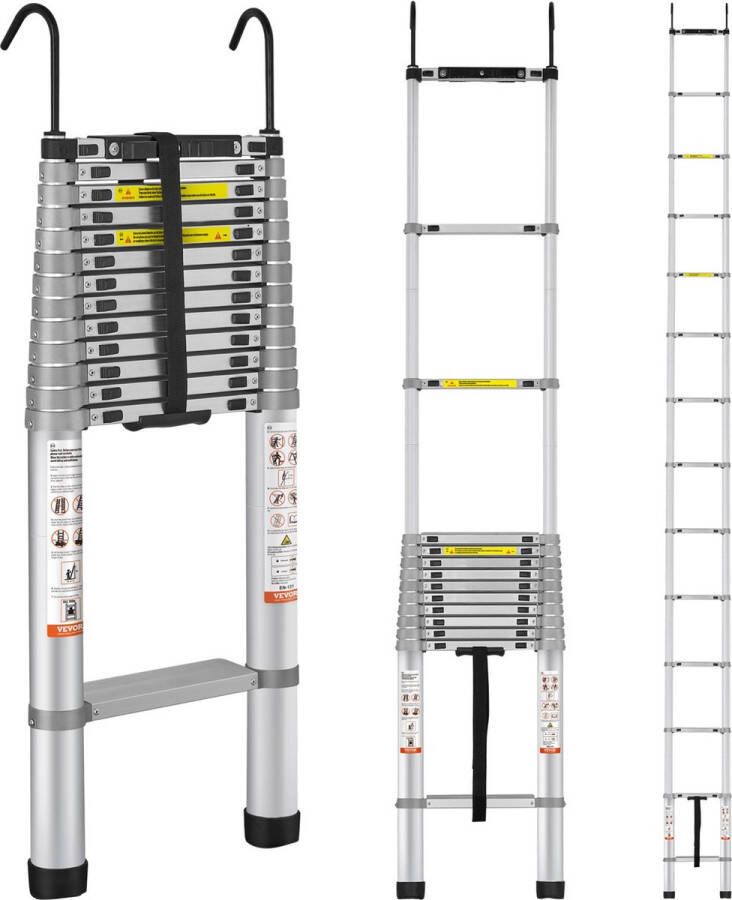 Vevor Telescoopladder 5.54 M Aluminium Antislip Vouwladder Vergrendelingssysteem 190 kg Draagvermogen Voor Huisreparaties en Decoratie
