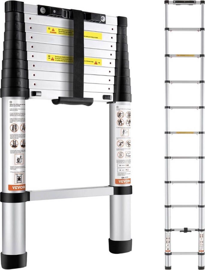 Vevor telescopische ladder uitschuifbaar 380 cm hoog vouwladder draagvermogen 170 kg Makkelijk in gebruik Telescoopladder