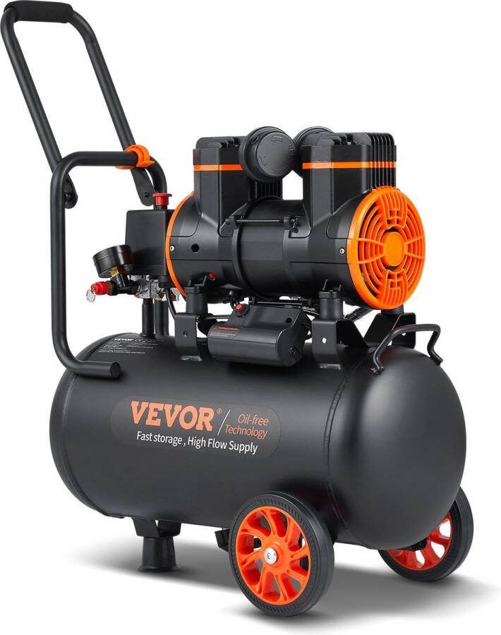 Vevor TwindleShop Vevor Stilte Compressor Lucht Compressor Bandenpomp Elektrische Fietspomp 24 Liter 6.2 Bar Zwart en Oranje 1450 W