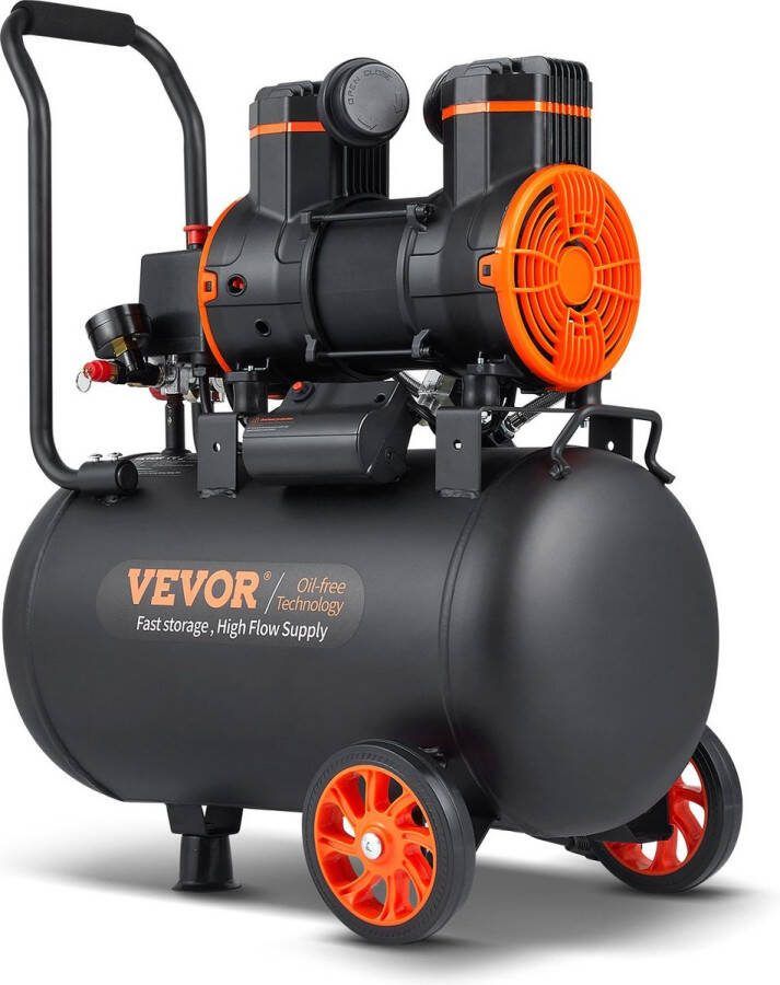 Vevor TwindleShop Vevor Stilte Compressor Lucht Compressor Bandenpomp Elektrische Fietspomp 35 Liter 6.2 Bar Zwart en Oranje 1450 W