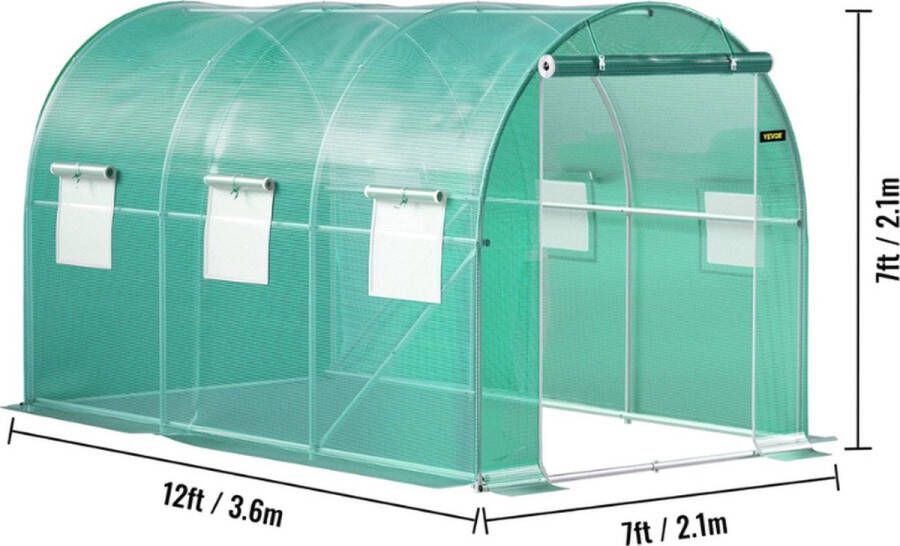 Vevor Twindleshop Vevor Tunnelkas Tunnelserre Foliekas Tunnelbogen Tuinkas Kweekkas Hoogwaardige Waterdichte PE Afdekking Groen 3.6 x 2.1 x 2.1 Meter