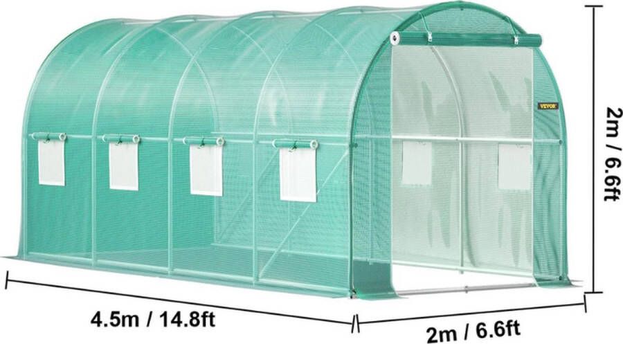 Vevor Twindleshop Vevor Tunnelkas Tunnelserre Foliekas Tunnelbogen Tuinkas Kweekkas Hoogwaardige Waterdichte PE Afdekking Groen 4.5 x 2 x 2 Meter