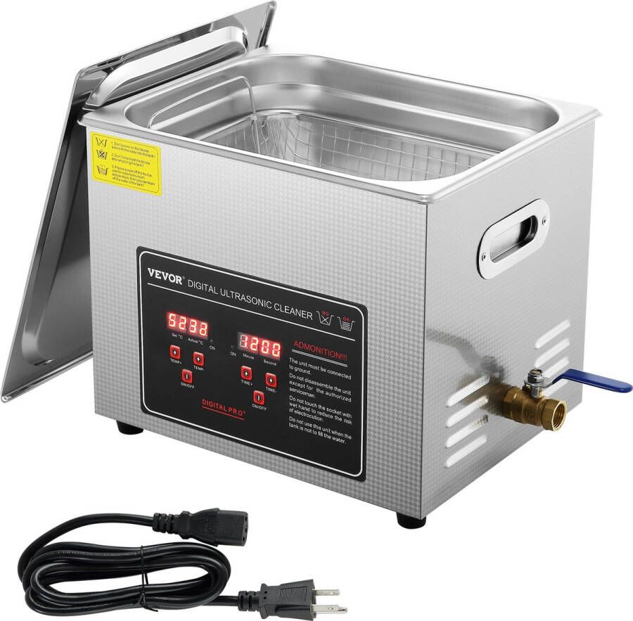 Vevor Ultrasone Reiniger Roestvrij Staal Met Digitaal Display 10L 33*27*27.5cm Voor Laboratoria Voedsel Biologie Medische en Agrarische Industrieën Of Dagelijkse Reiniging Golfclubs Zilver
