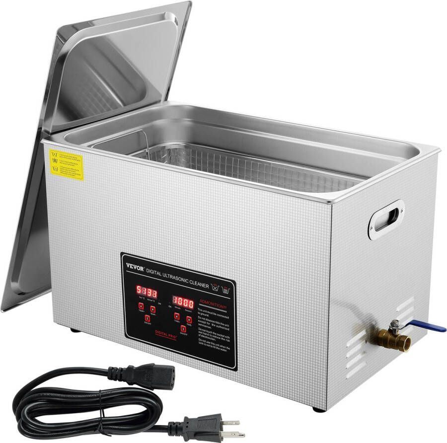Vevor Ultrasone Reiniger Roestvrij Staal Met Digitaal Display 30L 53*33*32.5cm Voor Laboratoria Voedsel Biologie Medische en Agrarische Industrieën Of Dagelijkse Reiniging Golfclubs Zilver