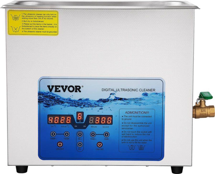 Vevor Ultrasoon Reiniger 6L Roestvrij Staal Professionele Ultrasone Reinigingsapparaat met Timer Verwarming voor Sieraden Brillen Tanden