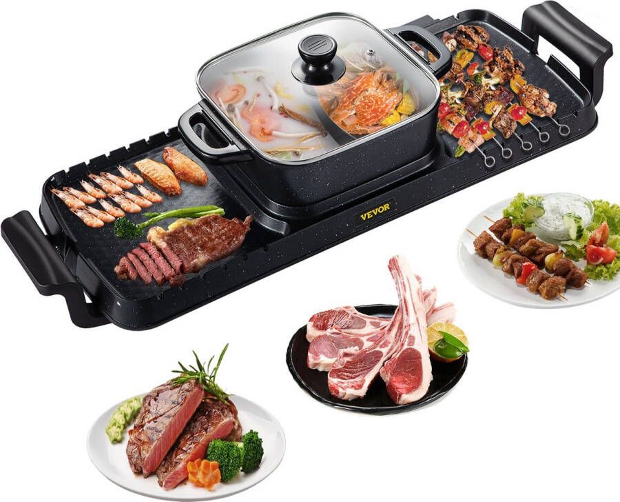 Vevor™ Vevor Hotpot Vierkant Grillplaat 2 in 1 Hotpot & BBQ Grill 3 L Met Automatische oververhittingsbeveiliging Apart Regelbare Temperatuur Anti Aanbaklaag Met Accessoires