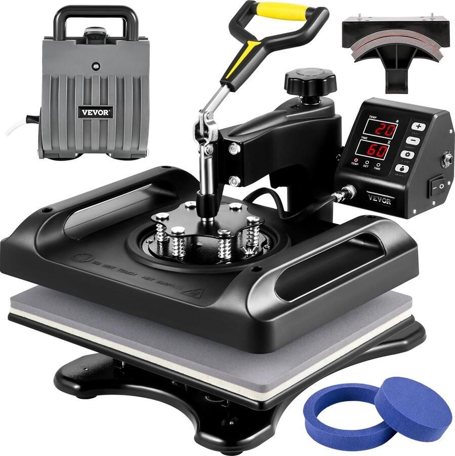Vevor KOSMOS Transferpers Sublimatie Printer 5 in 1 Heat Press Machine Drukpers Warmte Pers Hittepers 12x15 Zwart