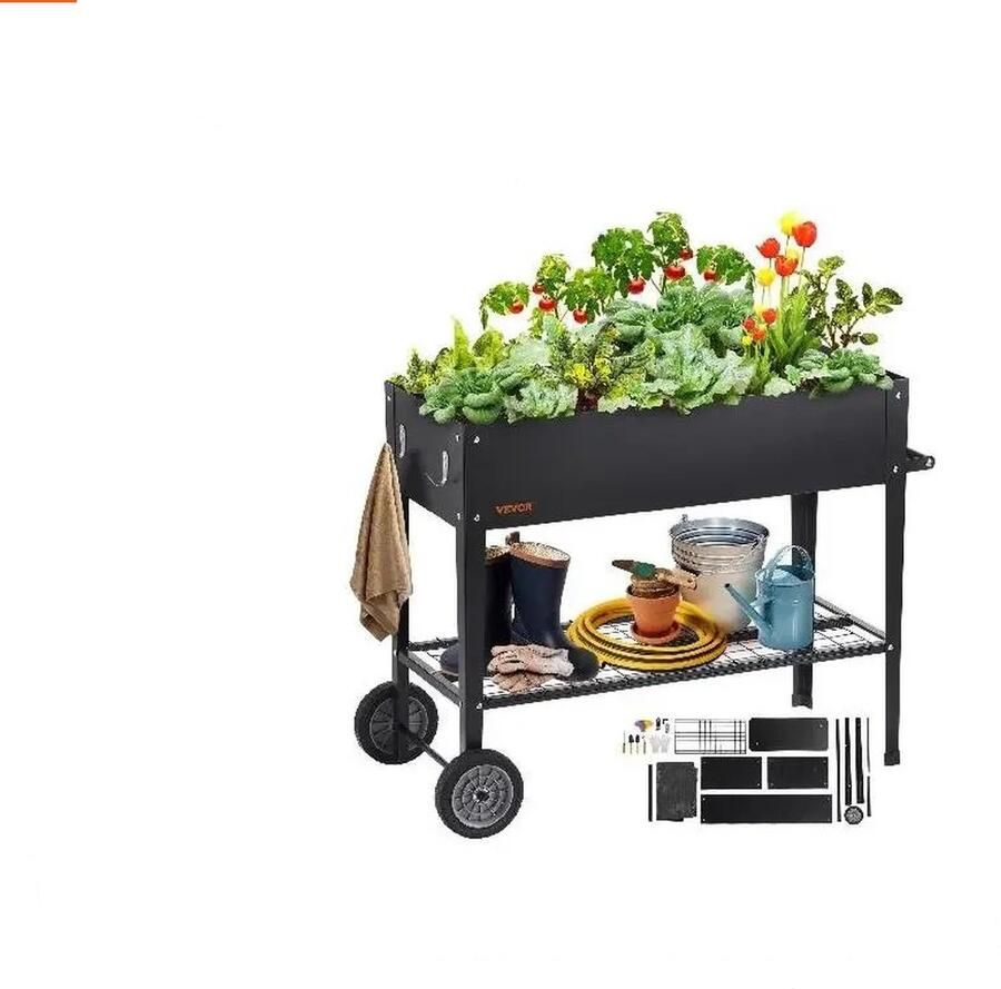 Vevor Kweekbak op poten -Plantenbak voor buiten bloembak voor tuin of balkon -verhoogd tuinbed -sterk metaal op wielen
