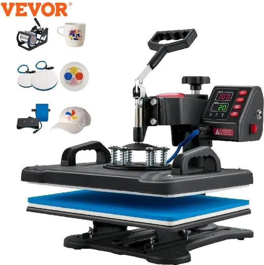 Vevor Plein Vevor Transferpers Hittepers Heat press machine 5 in 1 Professionele Heat Press Snijplotter Digitaal LCD Display