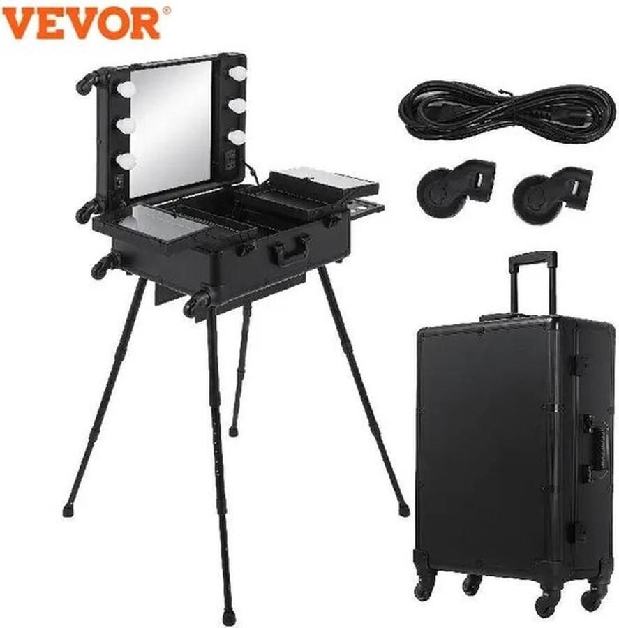 Vevor Professionele Rolling Cosmetische Case Met Led Licht Spiegel Beauty Make Up Trolley Koffer Bagage Aluminium Make Toolbox