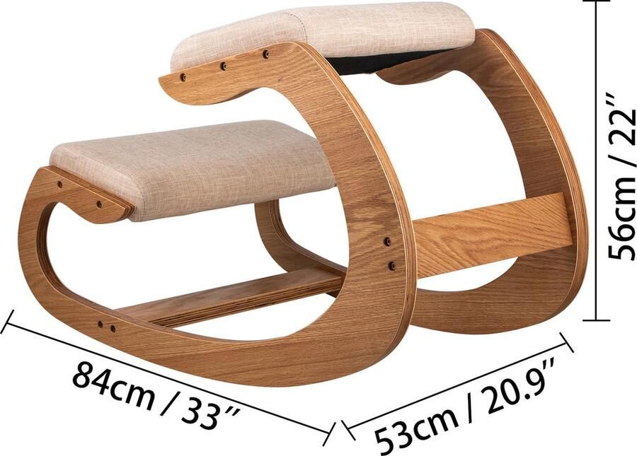 Vevor ShopEighty8 Kniestoel Ergonomisch Schommelstoel Lichaamshouding Berkenhout+Schuim