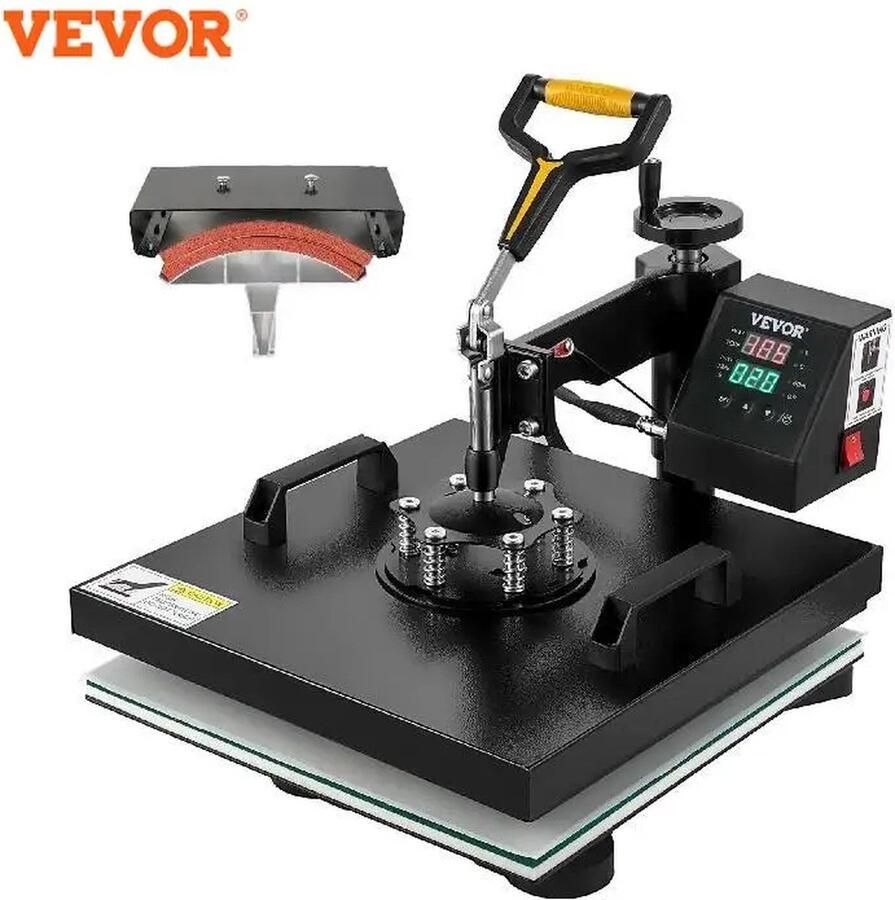 Vevor ShopEighty8 Transferpers Hittepers Heat Press Machine Hitte Persmachine Multifunctioneel 360gr 2 in 1 Swing Away T Shirt Cap 38x38 CM -Zwart