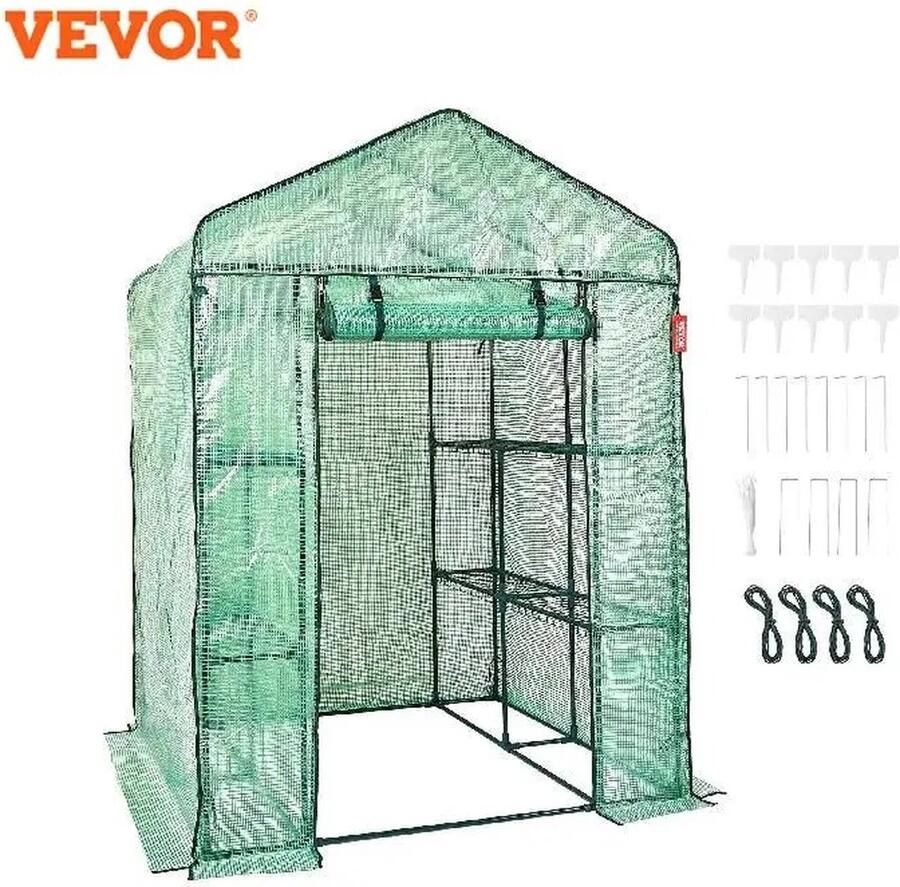 Fayb Tuinkas Kas Kweekkas Broeikas Waterdicht Met planken Voor binnen & buiten Stabiele behuizing 6 UV bescherming Oprolbare ritssluitingdeur Geventileerd 15kg Capaciteit 141x75x205cm