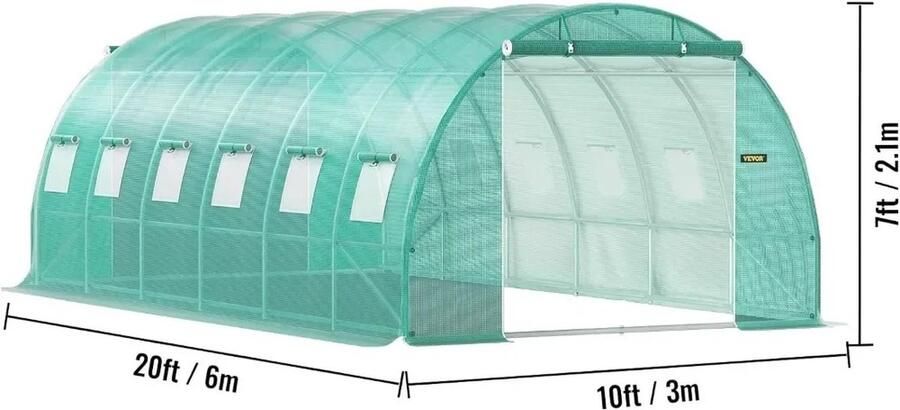 Vevor Twindleshop Vevor Tunnelkas Tunnelserre Foliekas Tunnelbogen Tuinkas Kweekkas Hoogwaardige Waterdichte PE Afdekking Groen 6 x 3 x 2.1 Meter