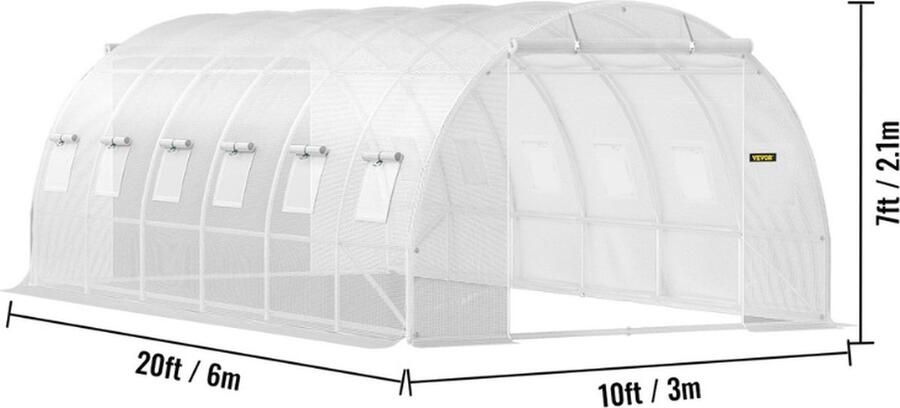 Vevor Twindleshop Vevor Tunnelkas Tunnelserre Foliekas Tunnelbogen Tuinkas Kweekkas Hoogwaardige Waterdichte PE Afdekking Wit 6 x 3 x 2.1 Meter