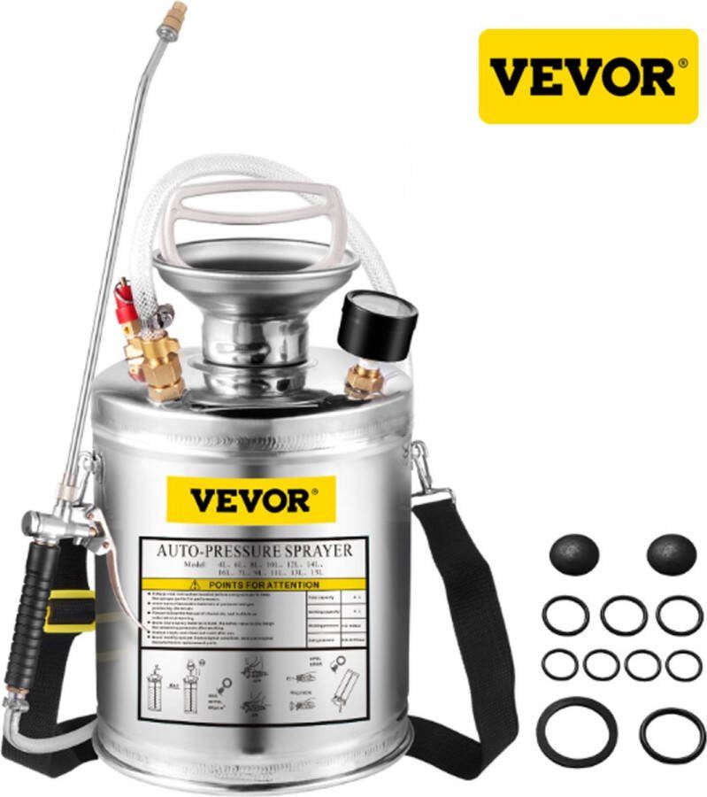 Vevor™ Vevor Zuurbestendige Drukspuit RVS Drukspuit Druksproeir 4 Liter
