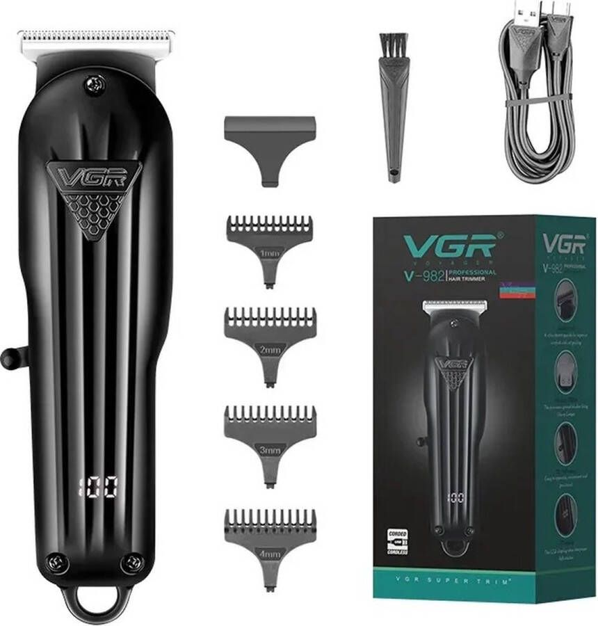 VGR V-982 Professionele Tondeuse Draadloze Tondeuse Led Display Draadloos Haartrimmer Baard Trimmer Set Tondeuse Hoofdhaar