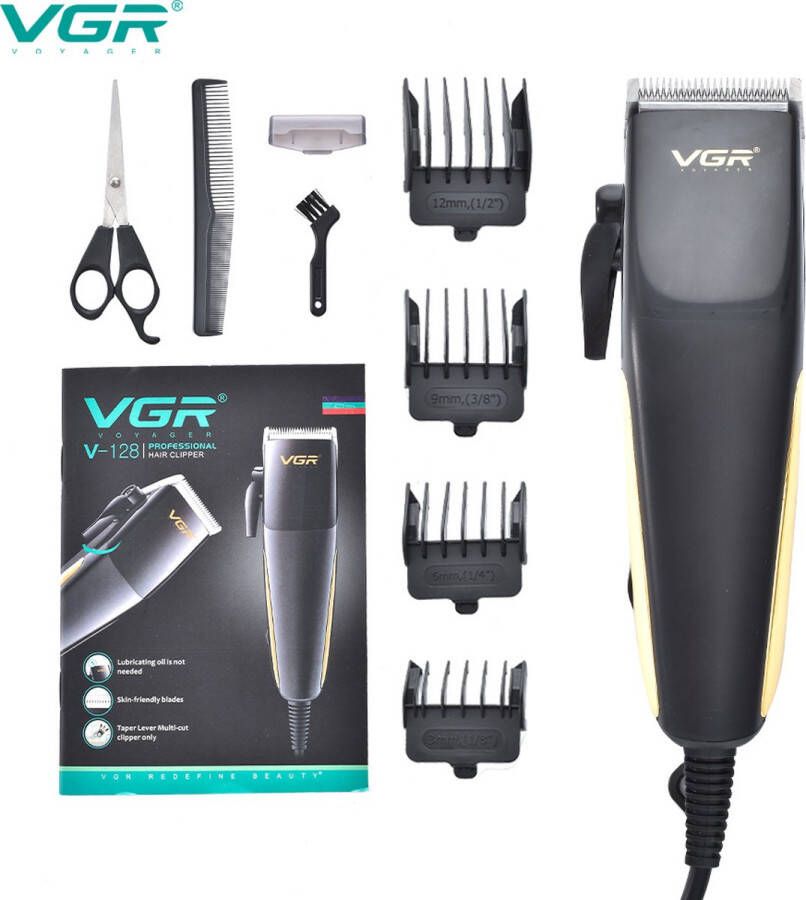 VGR v128 VGR V-128 Professionele Salon-serie Tondeuse Haartrimmer voor mannen 180 min. werktijd met 4 lengte-instellingen (Zwart)